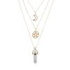 Collar con colgante de ágata de columna hexagonal, luna hueca, collar multicapa para mujer, collar de clavícula multicapa con estrella de cinco puntas para mujer