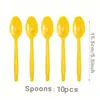 En Stock Color Sólido Tema Amarillo Decoraciones para Fiesta de Cumpleaños Vajilla Desechable Platos de Papel, Cuchillos, Tenedores, Cucharas, Manteles y Suministros