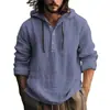 Jaqueta Masculina de Manga Longa com Capuz, Cor Sólida, Corte Solto, Estilo Novo Europeu e Americano, Camisa Masculina de Linho, Moderna, Casual e Versátil
