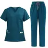 Amazon doctor enfermera salón de belleza uniforme de trabajo bata quirúrgica multibolsillo secado rápido poliéster conjunto de uniforme médico