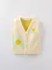 Colete de Tricô para Bebê Estilo Novo Primavera e Outono Meninas Estampa Floral Colete Suéter Cardigan Gola V Colete Infantil Estiloso