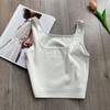 Camisola de cuello cuadrado sin relleno para mujer, color blanco, con base interior, corta, ajustada, para verano