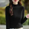 Suéter base de primera línea listo para usar, corte ajustado 25 Otoño/Invierno Suéter tipo pullover negro para mujer, cuello semi alto, tejido ajustado