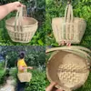 Cesta de Bambú Tejida a Mano Retro para el Hogar con Tapa, Cesta de Bambú Tejida para Verduras, Cesta de Compras, Cesta de Almacenamiento, Estilo Fruta