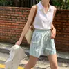 Tallas actualizadas. Shorts casuales de rayas frescas de verano versátiles estilo coreano con cordón y cintura elástica para mujer