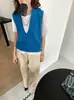 26 Otoño Nuevo Estilo Coreano 100% Lana de Oveja Color Sólido Cuello en V Sin Mangas Versátil Chaleco de Punto para Viajar para Mujer