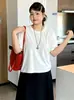 Camiseta versátil de manga curta e gola redonda para mulheres plus size, top feminino, outono de 2026, malha casual solta para mulheres plus size