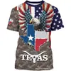 Camiseta Casual Redonda de Manga Curta Impressa em 3D com Designs Inovadores Representando Estados dos Estados Unidos, Top de Moda Unissex