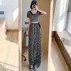 Pantalones de pierna ancha a cuadros blancos y negros para mujer, de verano y otoño, modernos, de cintura alta, fluidos, casuales de pierna recta, pantalones a cuadros sueltos de seda de hielo