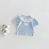 Dianxi Verano Nuevo Estilo Cuello de Muñeca Bebé Tejido Manga Corta Bebé Delgado Patchwork Falda de Pastel Conjunto de Dos Piezas