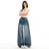 Jeans Anchos de Cintura Alta con Remaches Estilo Americano para Mujer, Nuevo Modelo 2026, Diseño de Nicho, Corte Relajado Holgado, Pantalones Rectos Fluidos