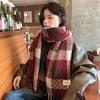 Corea del Sur Diseñador Nueva Bufanda de Borlas a Cuadros para Mujer Otoño e Invierno Chal Suave y Cálido Cuello de Moda Versátil de Alta Gama
