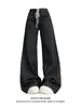 Jeans reto de bolinhas retro americano com cordão para mulheres, design de rua de verão, soltos, modeladores, calças largas com bom caimento
