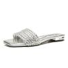 H593-1 Zapatillas Ligeras de Mujer con Suela Plana, Sandalias de Moda para Usar Afuera, Hermosas Sandalias Casuales Plateadas, de Tacón Alto, Cómodas