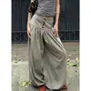 Pantalones casuales de pierna ancha, holgados y relajados, de tiro alto, abotonados, estilo linterna, para principios de otoño, color gris, chic sin esfuerzo, pantalones largos que estilizan