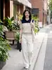 COR26 Nuevo Polo de Punto de Manga Corta Otoño/Invierno, Bloque de Color, Cuello Solapa, Camiseta de Punto Fina para Mujer, Top Casual para Viajar al Trabajo