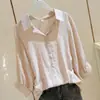 Camisa Blanca Holgada con Cuello de Solapa para Mujer, Nuevo Estilo Verano 2026, Sudadera Sencilla con Parte Delantera Corta y Trasera Larga, Mangas Murciélago