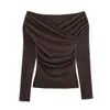 Fabricantes Mayoristas de Ropa para Mujer Transfronteriza 2025 Nuevo Estilo Europeo y Americano Moda Sexy Chica Atractiva Color Sólido Tops con Cuello de Doble Plisado