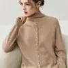 Cárdigan de Cachemira de Doble Uso con Cuello Enrollado, Otoño e Invierno, Nuevo, de Punto Botones de Cuello Alto, Chaqueta de Punto de Manga Larga para Mujer