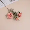 Flores Artificiales Rosas Yafei de 3 Cabezas Flores de Seda Retro Europeas Rosas de Diamante Flores Decorativas Suaves para Salón de Bodas Muebles para el Hogar
