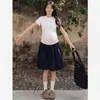 Ropa de Maternidad Azul Marino Estilo Suave Coreano para Mujeres, Nuevo Modelo Verano 2026, Conjunto de Maternidad Retro para Mujeres Ligeramente Gorditas