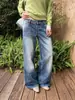 Calça jeans Yuyi retrô de cintura baixa para mulheres, coleção de outono, estilo Guangzhou Treze Fileiras, perna larga solta, modeladora, perna reta, calça comprida 0321