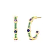 Juego de Anillo y Pendientes de Plata de Ley S925 de Lujo de Círculo Completo con Circonita de Colores para Mujer, Joyería Retro Francesa de Alta Gama con Textura Dorada