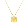 Collar con colgante cuadrado de rosa de diseño retro de estilo francés, cadena de clavícula de acero inoxidable chapada en oro, una generación de P771