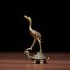 Ornamento criativo de guindaste de latão maciço antigo peças de alça de sapo tartaruga animal de estimação de chá microescultura artesanato de bronze antigo