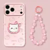 Soporte de anillo KT línea rosa adecuado para funda de teléfono Apple 17ProMax con cadena colgante de cuentas rosas para Huawei, Xiaomi, 17 y Vivo