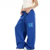 Pantalones casuales de estilo americano con pedrería, de tiro bajo, para mujer, para primavera y otoño, de tiro alto, adelgazantes, holgados, rectos, de pierna ancha, deportivos, para caminar