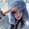 Azul falso vison veludo Lei Feng chapéu das mulheres inverno coreano grosso quente peludo protetores de ouvido ciclismo frio-prova chapéu de pelúcia
