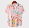 Camisa de Verão Personalizada para Comércio Exterior, Tamanho Europeu, Gola Cubana, Estampa Digital de Flores Tropicais, Manga Curta Casual para Homens na Praia