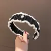 Aro de Pelo Nuevo Estilo Europeo y Americano Estilo Coreano Plegado Simple Versátil Elegante Diadema Pinza para el Pelo de Perla Accesorios para el Cabello