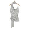 2025 Nuevo Estilo de Verano Hombro Inclinado Cuello Oscilante Halter Tirantes Color Puro Sin Mangas Chaleco Sexy con Cinta