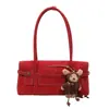 Bolso Baguette de Terciopelo PU Rojo de Moda de Gran Capacidad para Mujer, Nuevo Bolso de Hombro/Axila Tendencia 2026, Bolso de Mano