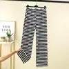 Nuevos pantalones casuales de pierna recta a rayas para otoño e invierno, pierna ancha, holgados y forrados de felpa, pantalones casuales de largo hasta el suelo, de cintura alta, pantalones holgados para casa