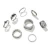 Anillo encantador retro transfronterizo de metal geométrico de varias piezas con incrustaciones de diamantes, estilo étnico, hueco turquesa, anillo para articulación, femenino
