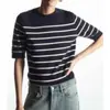 Tejido de punto a rayas con cuello redondo y manga corta para mujer, Nuevo estilo para principios de primavera 2026, Ropa elegante para el trabajo, Top de algodón puro de alta gama