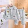 Terno Masculino 2025 Roupa de Casa Quente de Veludo Infantil Outono e Inverno Roupa de Dormir Espessa para Bebê Menino Conjunto de Duas Peças Moderno