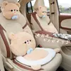 Cojín de Asiento de Coche Lindo de Dibujos Animados Bordado de Pelo de Conejo Oso Pequeño Suave Cómodo Respaldo de Coche Universal para las Cuatro Estaciones Soporte Lumbar para Coche