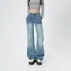Jeans de campana de tiro bajo color Naranja Juvenil # Estilo de la alta calle americana para mujer, corte holgado, adelgazante, con caída, modernos, versátiles, pantalones de largo completo