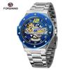 Reloj mecánico automático casual para hombre FORSINING fusini con correa de acero, fondo transparente hueco, reloj de motocicleta 897