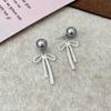 Pendientes largos con borlas y lazo de perla gris de sensación fresca para mujer, pendientes de amor, nuevo estilo 2024, pendientes de temperamento atractivo