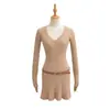 Z439-25 Nuevo Estilo Otoño Francés Retro Sexy Sexy Cuello en V Elástico en Axila Delgado Vestido de Punto