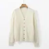 Cardigan de Punto de Lana Peluda con Cuello de Felpa, Manga Larga, Holgado, Color Sólido, Suéter de Lana Pulóver Cepillado, Nuevo Otoño/Invierno