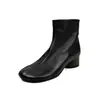 Botines Cortos de Piel de Vaca de Primera Capa para Mujer Botines de Tobillo con Tacón Grueso Medio Estilo Nuevo Otoño/Invierno Piel Genuina Punta Redonda Cremallera Trasera Cómodos Botines Pequeños Botas para Mujer