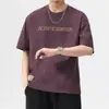 Em Estoque Original Letra de Strass Degradê Unissex Estilo Europeu e Americano Solta Casual Gola Redonda Manga Curta Camiseta Top em Roxo