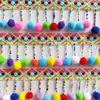 Fita Jacquard Colorida Pronta de Fábrica, Borla com Bolhas Coloridas Bordada à Mão, Renda com Franja e Contas, Renda para Código de Barras em Roupas