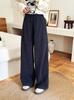 Calças Esportivas de Perna Larga em Pele Sintética de Coelho Estilo Coreano para Mulheres, Adequadas para Outono e Inverno, Cintura Alta, Soltas, Emagrecedoras, Petite, Casuais de Perna Reta